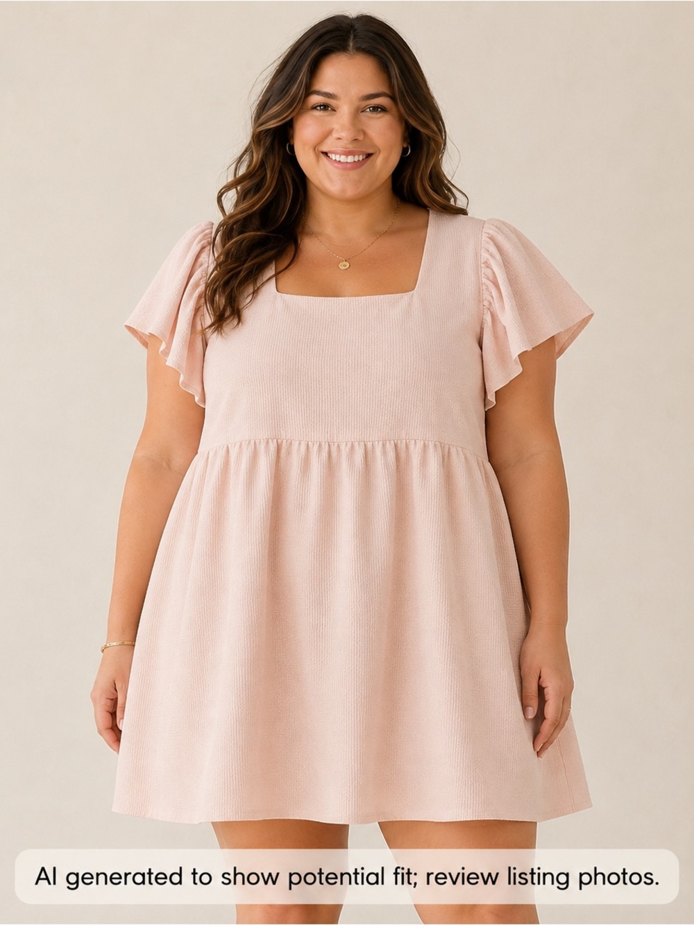 Entro Blush Pink Textured Flutter Sleeve Square Neck Mini Dress L - See Note*